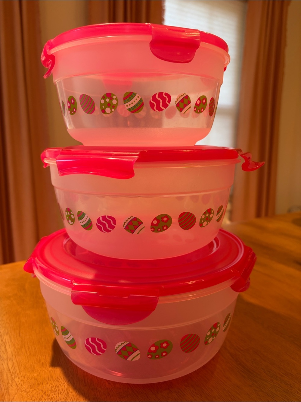 Set of 3 Nesting Pink Easter Heavy Duty Plastic Food Storage Container Set